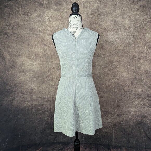 Theory Silk Fit & Flare Sleeveless V Neck Dress Soft Linen Stripe Women's Size 2 - Picture 6 of 8